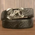 Men's leather belt with automatic metal dragon buckle and stylish crocodile pattern texture. - Black Crocodile Claw Pattern Z Dragon Silver Buckle / 120cm