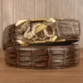 Men's leather belt with retro golden dragon automatic buckle, stylish crocodile pattern. - Brown Crocodile Pattern Z Dragon Gold Buckle
