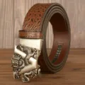 Herren Ledergürtel Krokodiloptik Automatik Schnalle Drachen Vintage Mode Herren - Braunes Amerikanisches Krokodil V-Drache Silberne Schnalle / 110cm