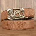 Men's retro dragon automatic buckle cowhide leather belt casual brown jeans belt - Brown Snake Pattern Z Dragon Silver Buckle