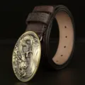 Men leather belt vintage dragon buckle retro casual jeans belt embossed cowhide. - Coffee / 120cm