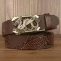 Men's leather belt with retro dragon buckle and embossed scale pattern for business jeans. - 110cm / Coffee Z-Dragon Silver Buckle
