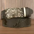 Men's leather automatic belt with vintage 3D dragon buckle and embossed dragon pattern strap. - 110cm / Black Claw Dragon Silver Buckle