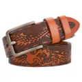 Men's embossed cowhide leather belt vintage dragon pattern casual pin buckle jeans belt - Orange Dragon Pattern