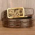 Men leather belt retro dragon automatic buckle crocodile pattern business casual trousers belt - Coffee Crocodile Pattern Square Coiled Dragon Gold Buckle