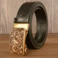 Men's leather belt automatic buckle crocodile pattern business casual strap dragon design - Black American Crocodile Gold Dragon Buckle / 120cm