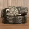 Men's retro eagle head genuine leather belt casual automatic buckle crocodile pattern strap - 120cm / Black Crocodile Pattern Eagle Head Silver Buckle