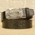 Men vintage crocodile pattern leather belt with retro eagle claw metal automatic buckle design. - 110cm / Silver Eagle Claw / Black