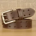 Cintura da uomo in pelle con fibbia a doppio ardiglione, cinturino in bovino con doppie file di fori. - Caffè / 110cm