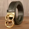 Men vintage bull head automatic buckle belt crocodile pattern casual leather jeans strap - 120cm / Black American Crocodile Gold Buckle