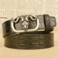 Men's leather belt automatic buckle crocodile pattern casual pants belt black stylish new - 110cm / Black American Crocodile Silver Buckle