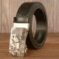 Men's automatic buckle leather belt with crocodile pattern and vintage eagle metal design. - 120cm / Black American Crocodile Square Eagle Head Silver Buckle