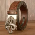 Men's genuine leather belt with crocodile pattern and stylish metal cobra buckle for daily wear. - 120cm / Coffee (Silver Snake Buckle)