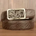 Men's retro dragon automatic buckle leather belt crocodile pattern business casual pants belt - Coffee Crocodile Claw Pattern Square Coiled Dragon Silver Buckle