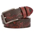 Men Embossed Genuine Leather Belt Vintage Dragon Pattern Casual Jeans Waistband Accessory - Reddish Brown Dragon Pattern