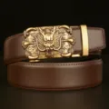 Men's stylish leather belt with dragon claw buckle casual brown cowhide automatic belt - 110cm / Coffee (Gold Buckle)