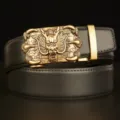 Men's leather belt featuring a detailed brass dragon claw automatic buckle for casual wear. - 110cm / Black (Gold Buckle)