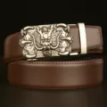 Men's leather belt with dragon claw automatic buckle, brown cowhide casual trousers belt. - 110cm / Coffee (Silver Buckle)