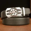 Men's genuine leather automatic buckle belt with stylish rotating wheel design for business. - 110cm / Black Silver Clasp
