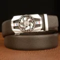 Men's genuine cowhide leather casual business belt with stylish rotating automatic buckle variant. - Coffee With Silver Buckle