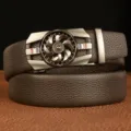 Men's brown leather belt with rotating wheel automatic buckle. Premium casual business strap. - Coffee with Black End