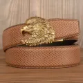 Men's brown snake pattern leather belt with vintage metal eagle head automatic buckle - Brown Snake Pattern Eagle Head Gold Buckle