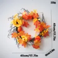 Autumn artificial wreath with maple leaves, pumpkin, sunflower and berries for holiday decor. - Autumn Wreath Style H