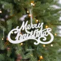 Merry Christmas Tree Pendant Glitter Letter Ornament Holiday Party Hanging Decor - White