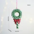 Christmas resin wreath hanging ornament, green candy cane design with red bow for tree decor - Wreath Candy Cane Style (2)