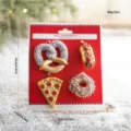 Kerst mini voedsel ornamenten set, glitter pretzel donut hot dog pizza hanger decoratie - Stijl K Donut Combinatie