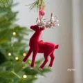 Ornement suspendu de renne floconné rouge pour décoration de fête d'arbre de Noël 1pc - Renne en Flocage Rouge