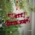 Natale rosso floccato ornamento sospeso albero di Natale ciondolo festa decorazione - Targa con Lettere Fioccata Rossa Stile B