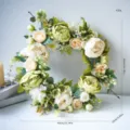 Artificial peony rose wreath for front door wedding decoration, 40cm floral wreath detail view. - Style C