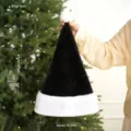 Black plush Christmas hat for adults holiday party costume thick rolled brim decor. - Adult / Black Thickened Short Plush