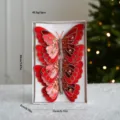 Red glitter double layer butterfly Christmas tree clips, sparkling ornament decoration. - Diamond Velvet Butterfly / Set of 3 / Red