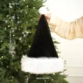 Black plush Santa hat adult Christmas party festival decoration thickened rolled hem style - Adult / Black Long Plush