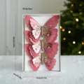 Christmas decorative double layer butterfly tree clips glitter mesh hanging ornament set for holiday decor - Diamond Velvet Butterfly / Set of 3 / Pink