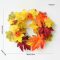 Autumn maple leaf wreath with pumpkins and berries for Thanksgiving and Halloween decor. - Maple Leaf Pumpkin Autumn Wreath Style C