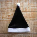 Black plush Santa hat adult party costume with white brim and pompom 45x32cm - Adult / Black Short Plush
