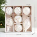 White gold Christmas tree ornaments set 7pcs matte retro plastic bauble hanging pendants - Vintage Embossed Assorted Baubles / 7 Pieces/Pack / White Gold
