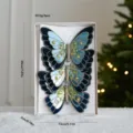 Pinza de mariposa para arbol de Navidad con purpurina decoracion de fiesta set de 3 - Mariposa de Terciopelo de Diamante / Juego de 3 / Azul