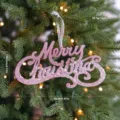 Pink glitter Merry Christmas hanging sign, perfect Christmas tree ornament and holiday decor. - Pink