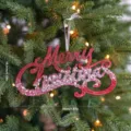 Red glitter Merry Christmas hanging ornament for holiday tree decoration pendant - Red