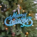 Blue glitter Merry Christmas hanging ornament for holiday tree decoration and festive party supplies. - Blue