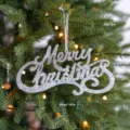 Glitter Merry Christmas hanging ornament for tree decoration, silver sparkling holiday accessory. - Silver