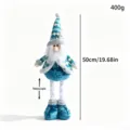 Poupée peluche gnome de Noël nordique avec jambes télescopiques, déco bleue 50cm - Gnome télescopique en tricot bleu et blanc