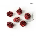 Red artificial pine cones set of 6, Christmas wreath and tree hanging decorative ornaments. - Set of 6 / Red Painted Pine Cones 3-4cm