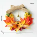 Autumn Thanksgiving Halloween wreath with maple leaves, pumpkin, bell, and burlap bow decor. - Maple Leaf Pumpkin Autumn Wreath Style G