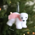 White Christmas polar bear hanging ornament with pink scarf, cute holiday tree decoration - Pink Scarf Bear
