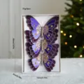 Mariposa de Malla Brillante Morada Clips Arbol Navidad 3Pcs Fiesta Adornos Festivos - Mariposa de Terciopelo de Diamante / Juego de 3 / Púrpura